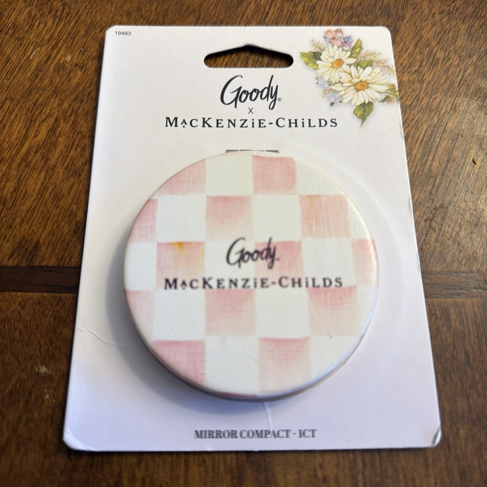 Goody x MacKenzie-Childs Checkered Compact Mirror Pink White 19463 NEW